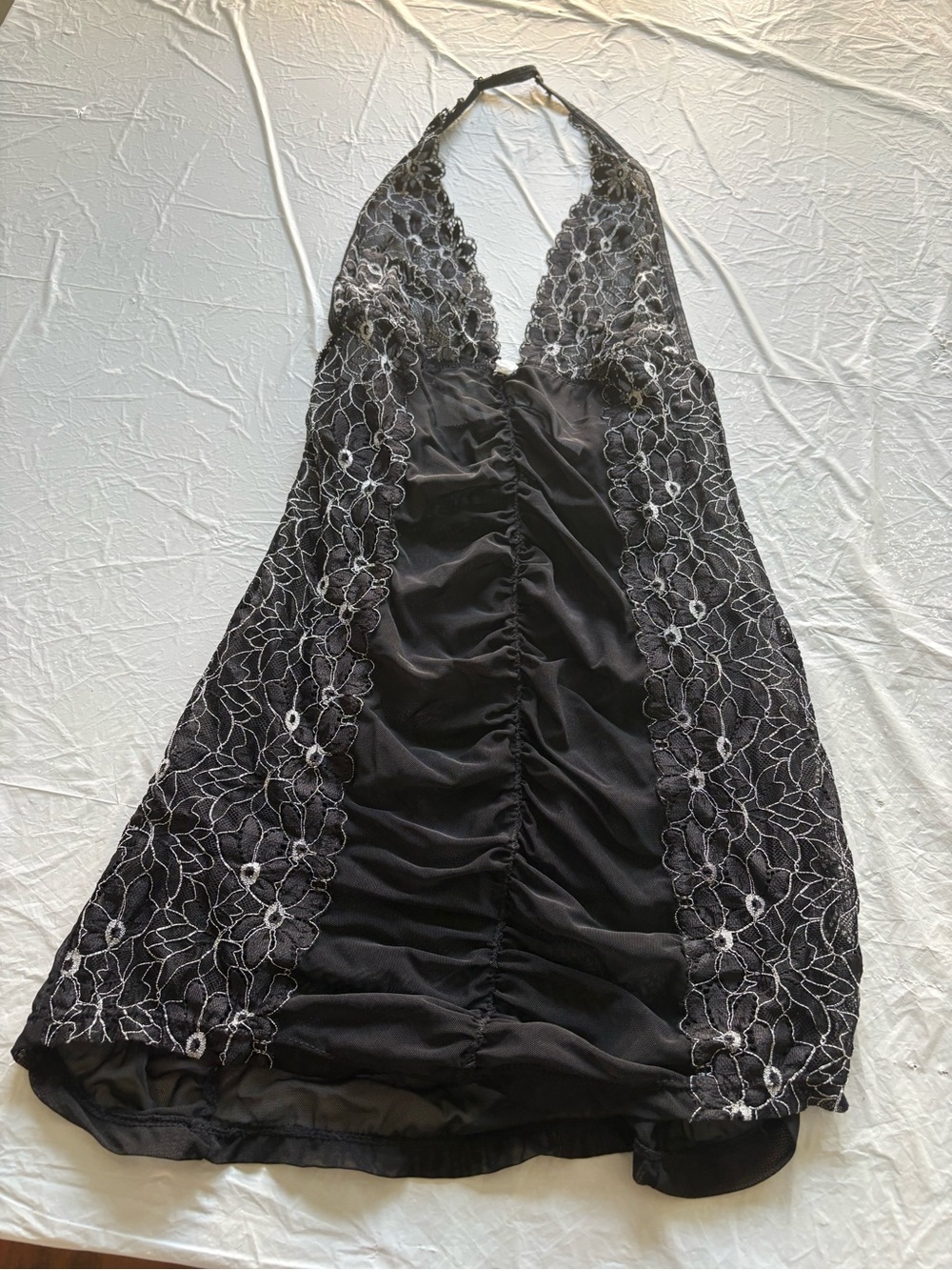 Sheer Lace Halter Chemise in Black